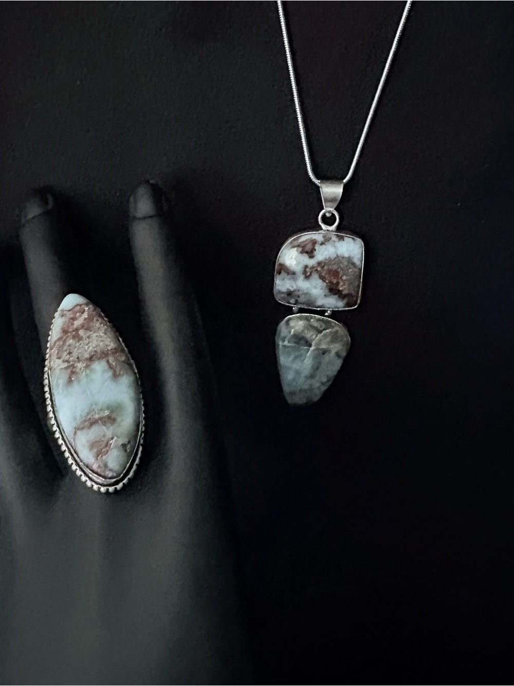 LARIMAR Double Pendant & Ring Set